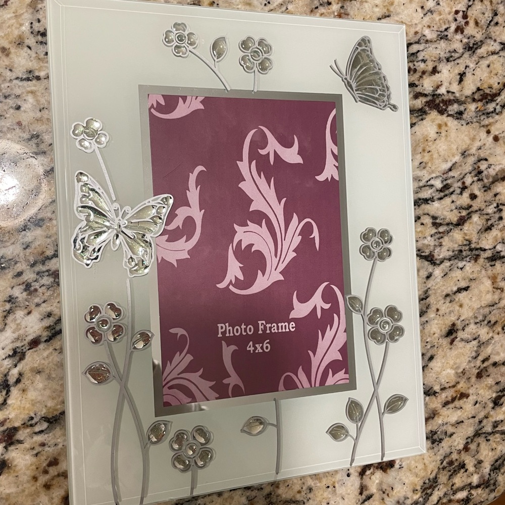 Elegant Silver Floral and Butterfly Photo Frame